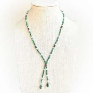 Malachite, Pearl and Sterling Silver Beaded Necklace